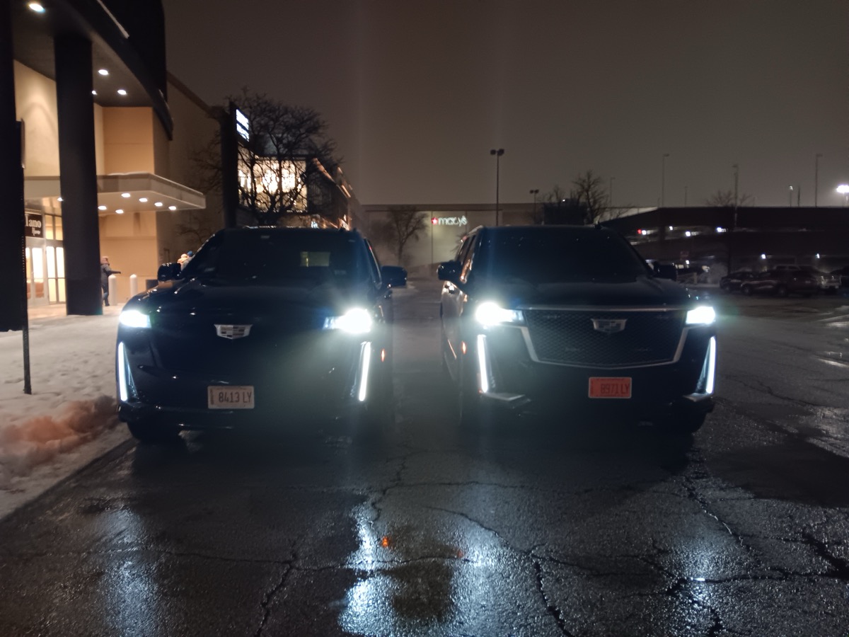 Interior of Cadillac Escalade ESV with black leather seats