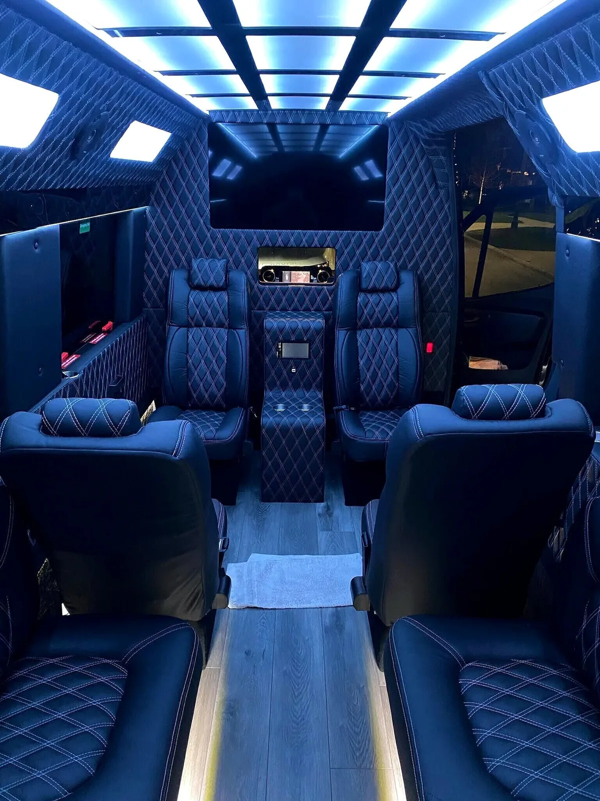 Stretch limo interior bar and lighting for wedding