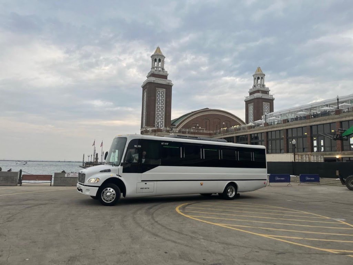 20-passenger prom bus interior with wrap-around seating