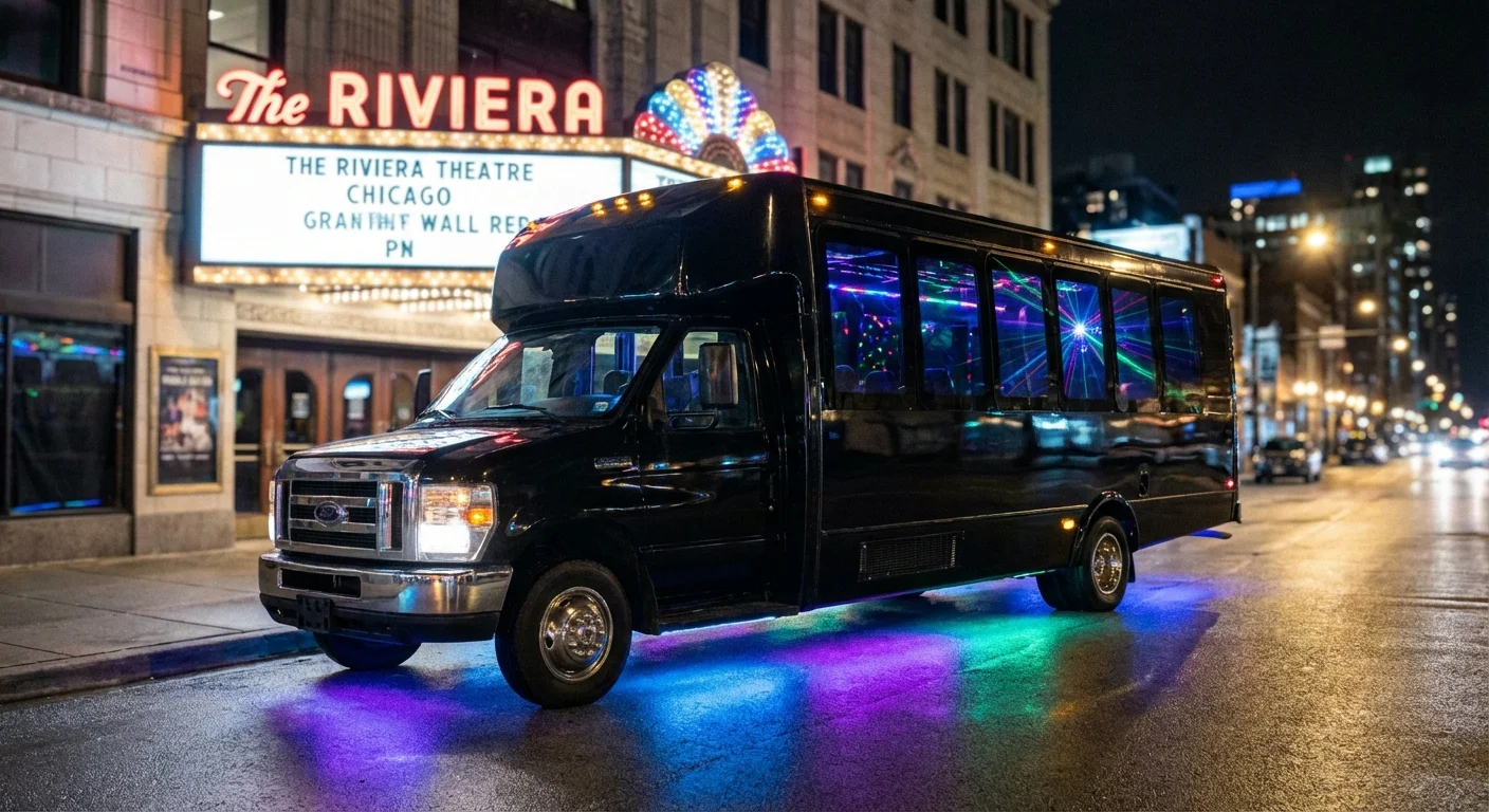 30-Passenger Party Bus with Dual Dance Poles and Restroom - Royal Carriage Limousine Chicago