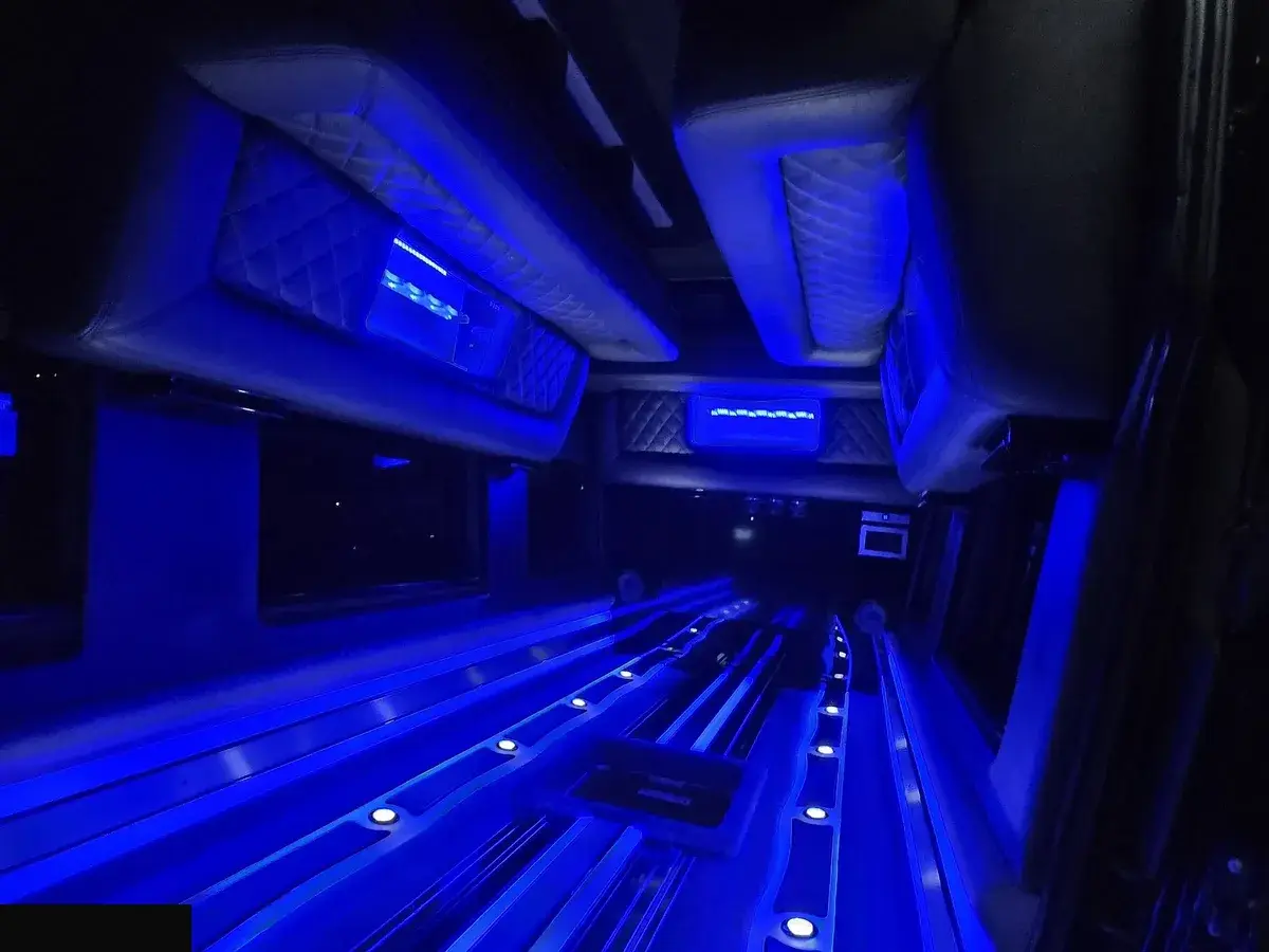 Party bus exterior side view full length