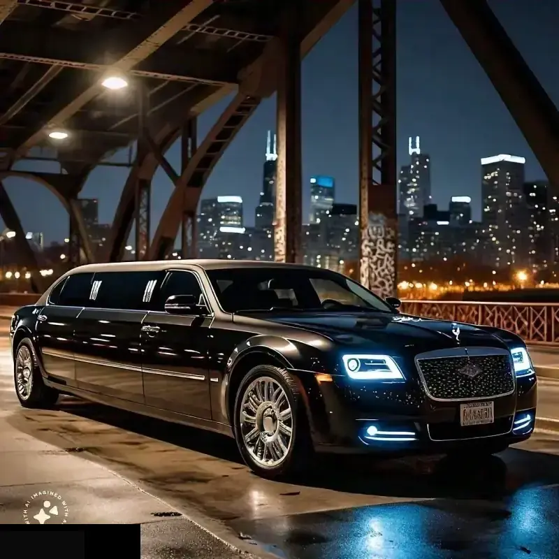 White stretch limousine rental Chicago — Royal Carriage limo with formal chauffeur