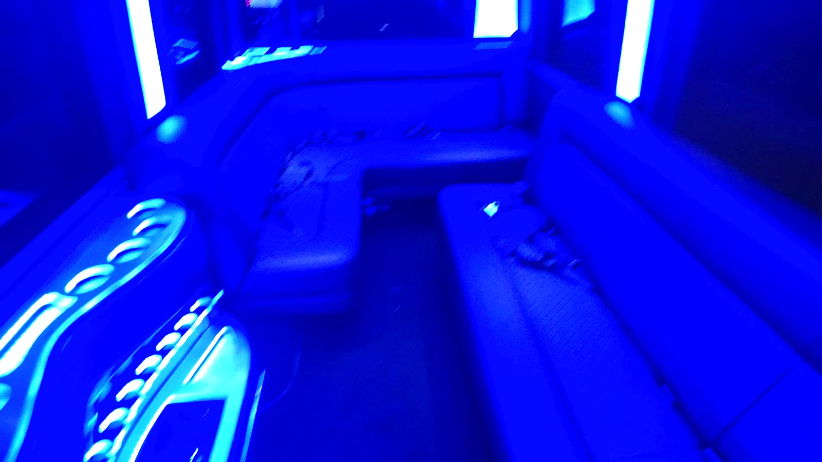 Sprinter Limo blue LED facing bench interior Chicago